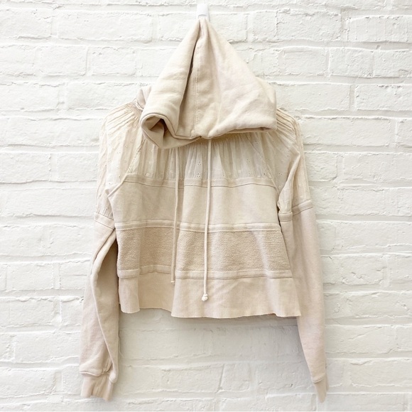 Free People || Piper Pullover Eyelet Lace Hoodie Hooded Sweatshirt Ivory Small - Picture 1 of 7